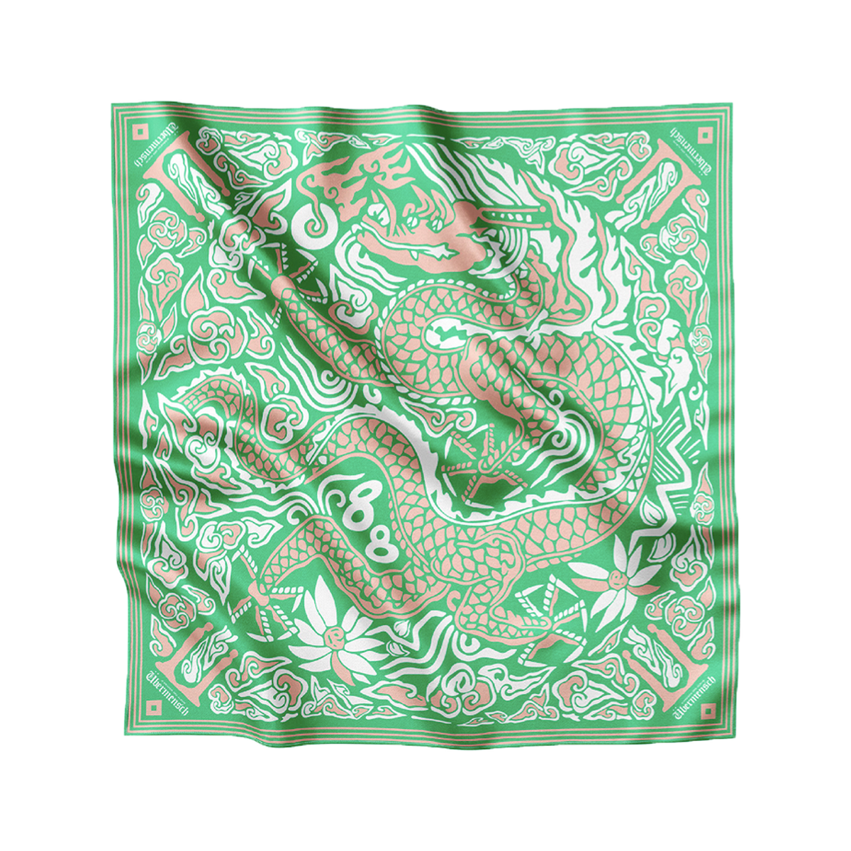 G-Dragon Übermensch satin bandana scarf in green with dragon and cloud print