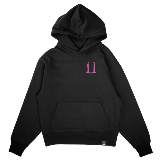 G-Dragon Übermensch Recording Hoodie in black – front view with pink U chest logo