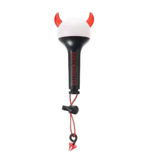 Lightstick Shop BABYMONSTER mini lightstick keychain with red devil horns and white light-up top.