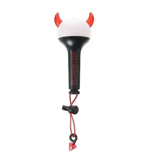Lightstick Shop BABYMONSTER mini lightstick keychain with red devil horns and white light-up top.