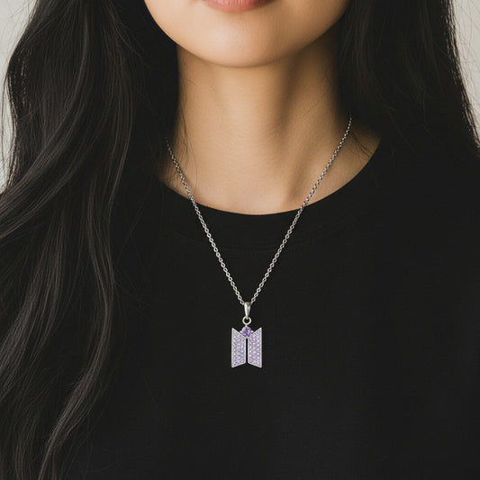 BTS x STONEHENgE Moment of Light Necklace purple crystal pendant detail