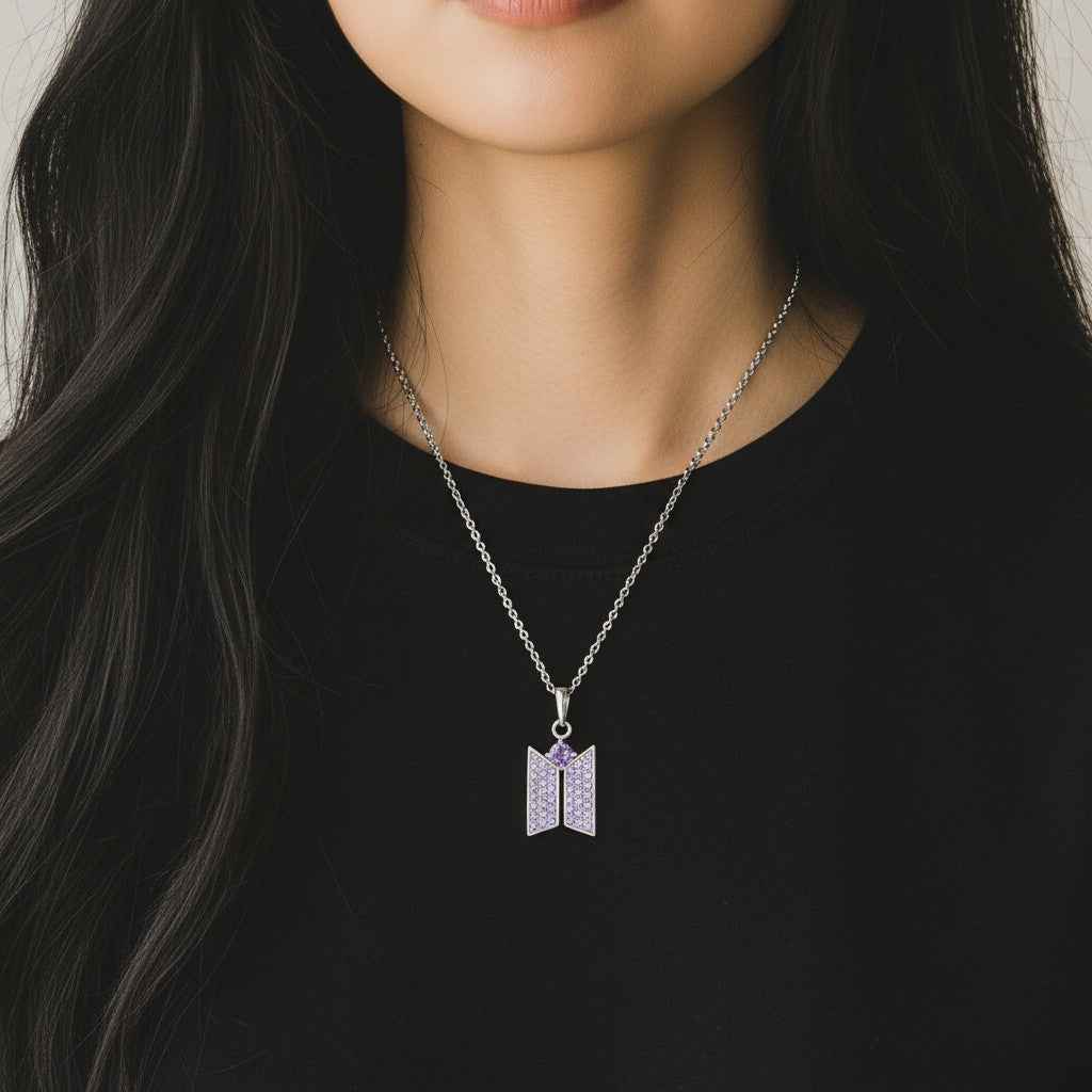 BTS x STONEHENgE Moment of Light Necklace purple crystal pendant detail