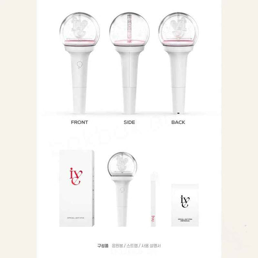 Lightstick Shop IVE official lightstick with white handle, clear globe, and Bluetooth control for K-pop concerts.