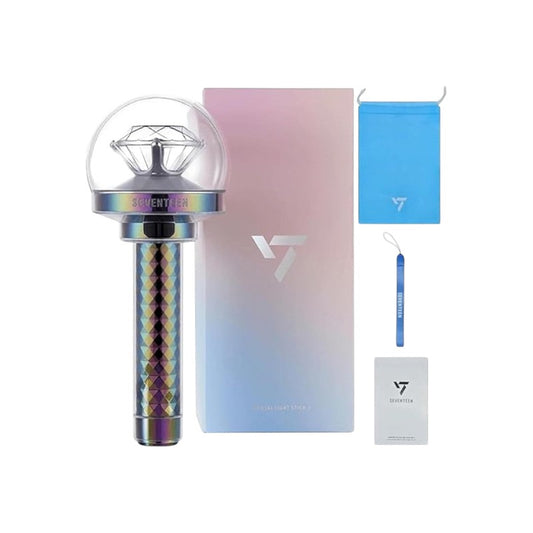 Lightstick Shop SEVENTEEN Ver.3 Carat Bong lightstick with diamond dome, iridescent handle, box, and accessories.