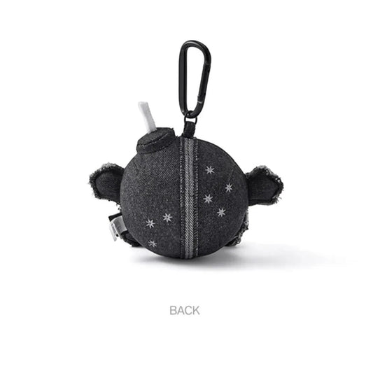 Lightstick Shop TinyTAN Dynamite plush doll back view featuring dark grey denim fabric with star embroidery