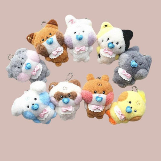Lightstick Shop Zeroni Plush Mascot Doll collection featuring 9 pastel-colored animal characters with pacifiers and bibs.
