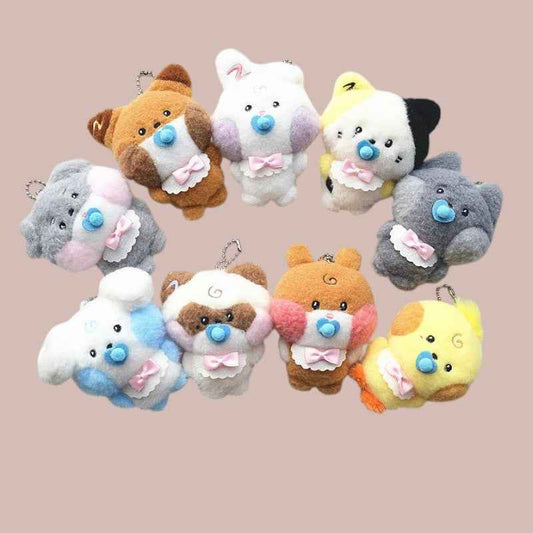 Lightstick Shop Zeroni Plush Mascot Doll collection featuring 9 pastel-colored animal characters with pacifiers and bibs.