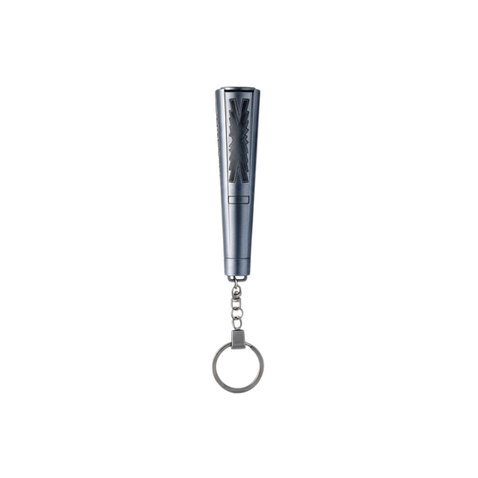 Lightstick Shop official LE SSERAFIM mini lightstick keychain in metallic grey with signature logo detailing