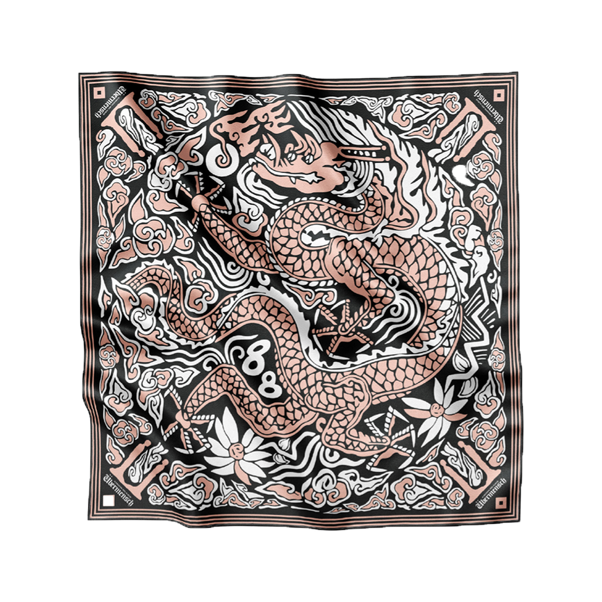 G-Dragon Übermensch satin bandana scarf in black with dragon and cloud print