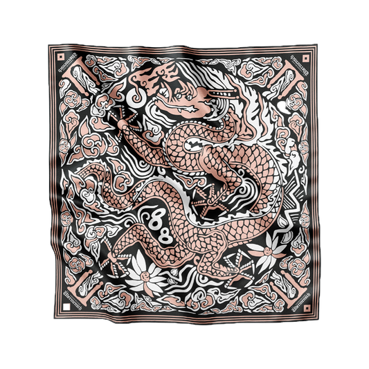G-Dragon Übermensch satin bandana scarf in black with dragon and cloud print
