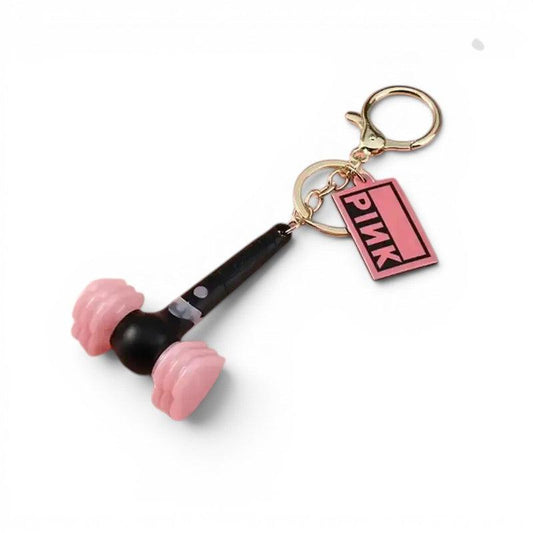 Lightstick Shop Blackpink Bl-Ping-Bong mini lightstick keychain with pink heart-shaped bulbs and black handle.