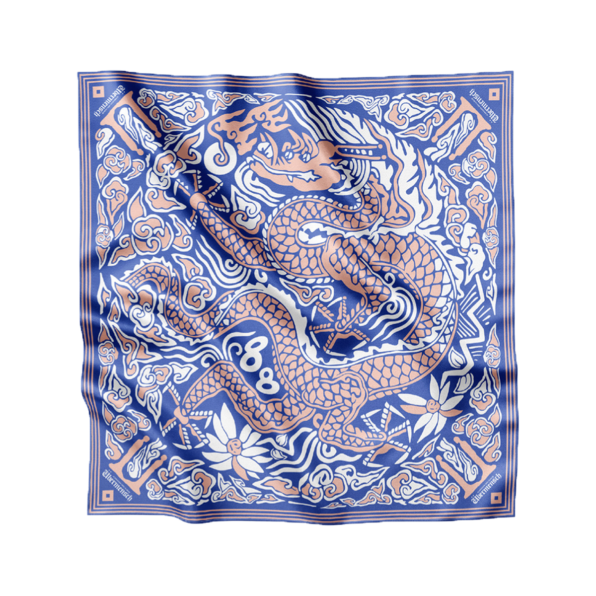 G-Dragon Übermensch satin bandana scarf in blue with dragon and cloud print