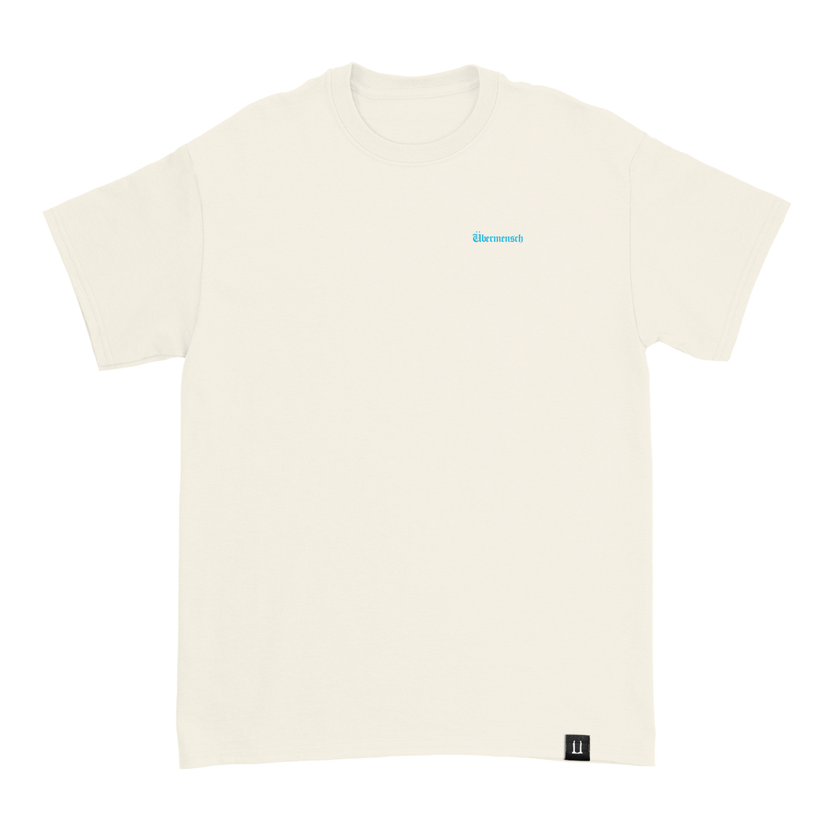 G-Dragon Übermensch t-shirt in natural – front view with blue chest wordmark