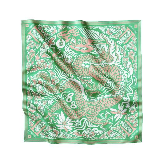 G-Dragon Übermensch satin bandana scarf in green with dragon and cloud print