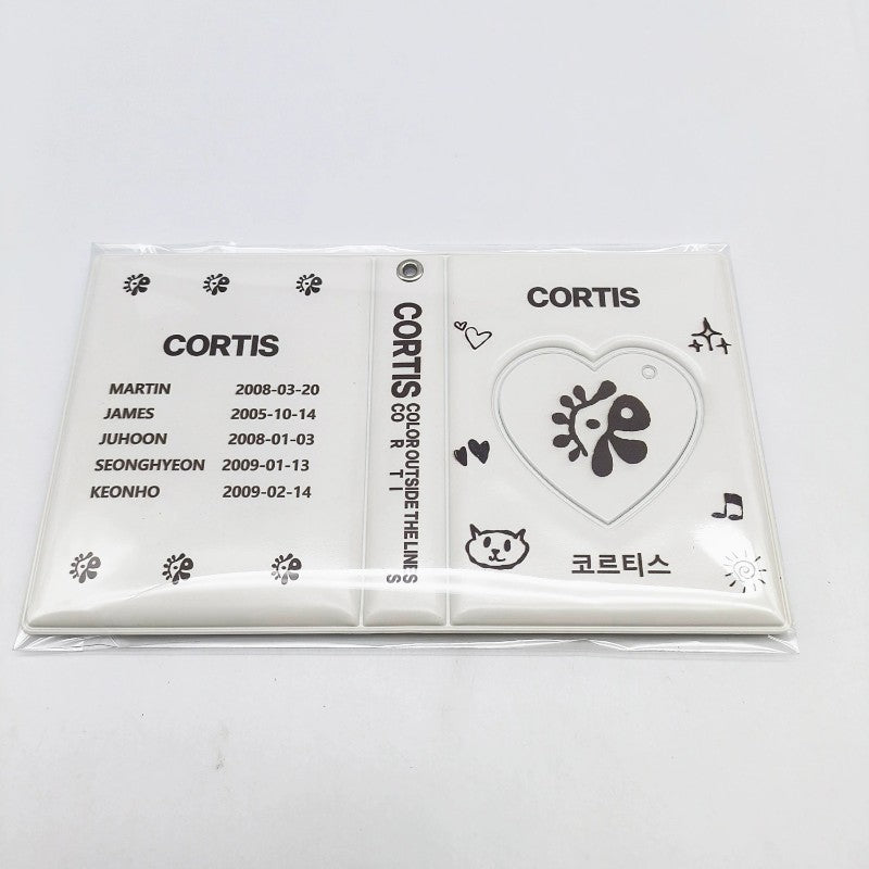 CORTIS clear card holder with doodle graphics, packaging view