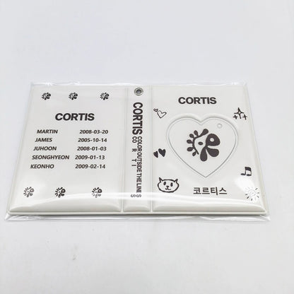 CORTIS clear card holder with doodle graphics, packaging view