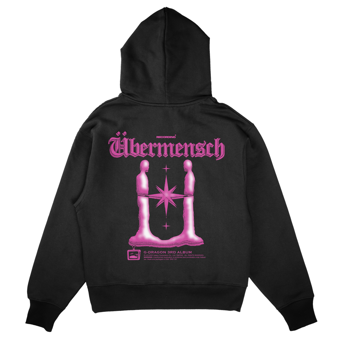 G-Dragon Übermensch Recording Hoodie in black – back view with pink Übermensch graphic