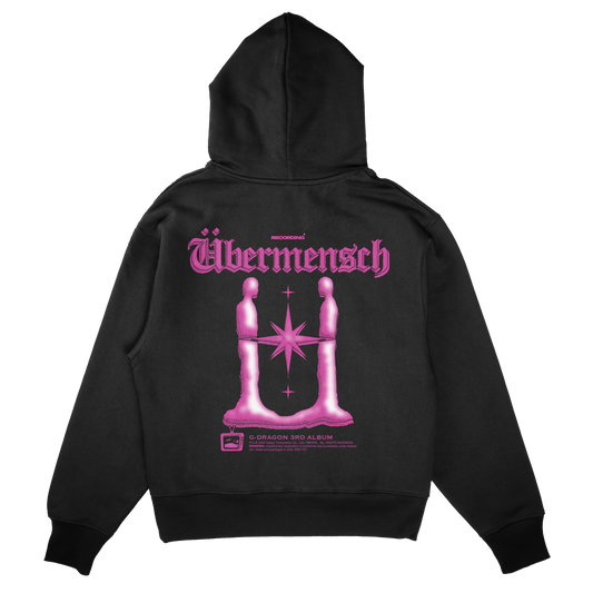 G-Dragon Übermensch Recording Hoodie in black – back view with pink Übermensch graphic