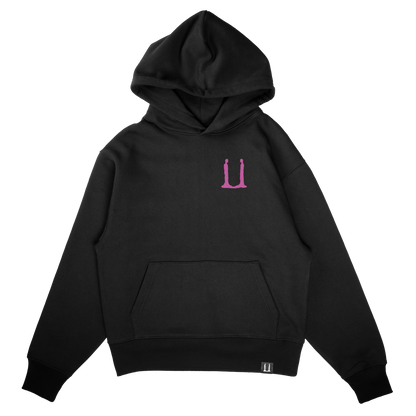 G-Dragon Übermensch Recording Hoodie in black – front view with pink U chest logo