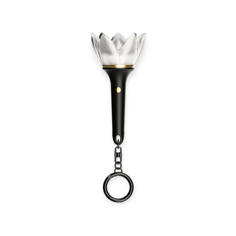 Lightstick Shop BIGBANG 20th anniversary light stick keyring with frosted crown and black handle on a metal clasp