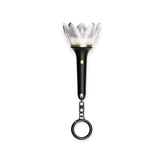 Lightstick Shop BIGBANG 20th anniversary light stick keyring with frosted crown and black handle on a metal clasp