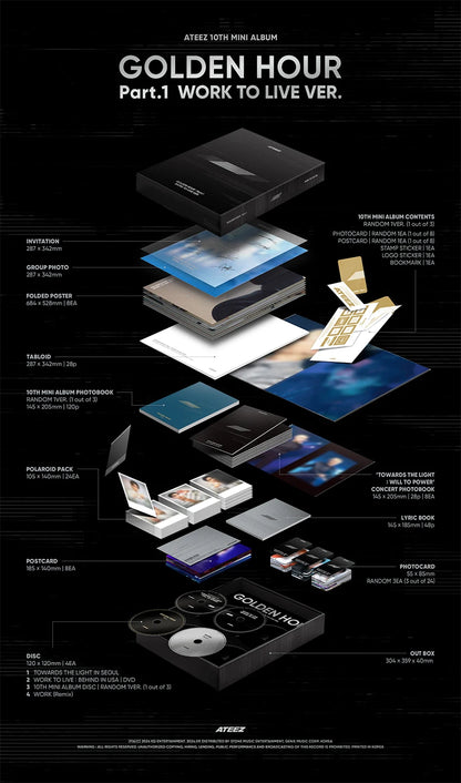 ATEEZ - 10th Mini album [ GOLDEN HOUR PART.1 WORK TO LIVE VER ] (4DISC)