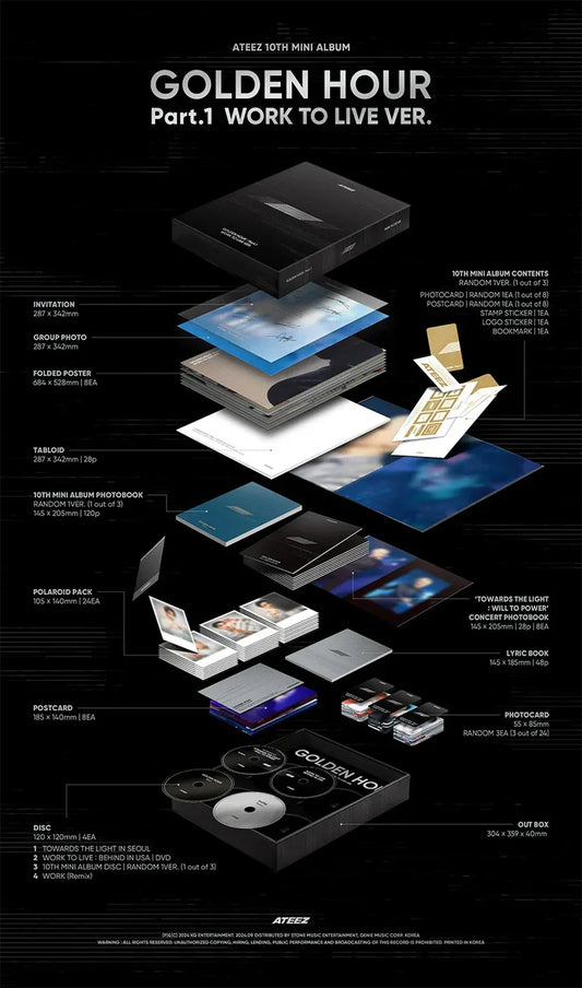 ATEEZ - 10th Mini album [ GOLDEN HOUR PART.1 WORK TO LIVE VER ] (4DISC)
