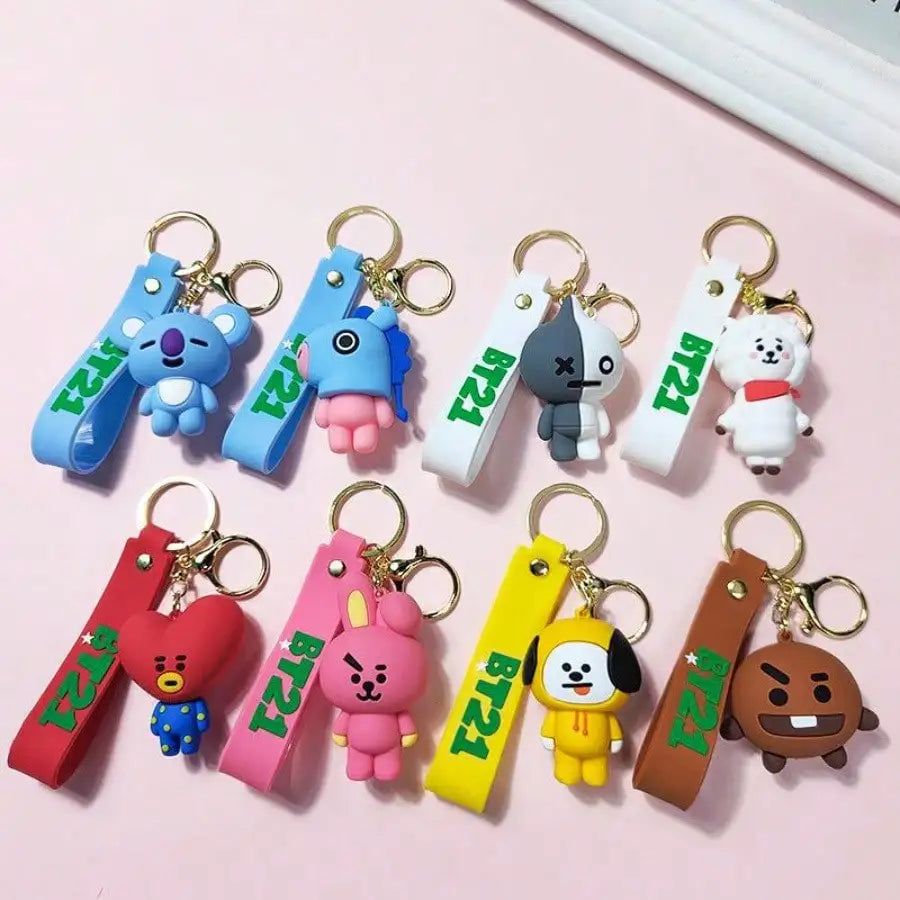 BT21 3D Silicone Keychain with Wristlet Strap - BTS Keyring