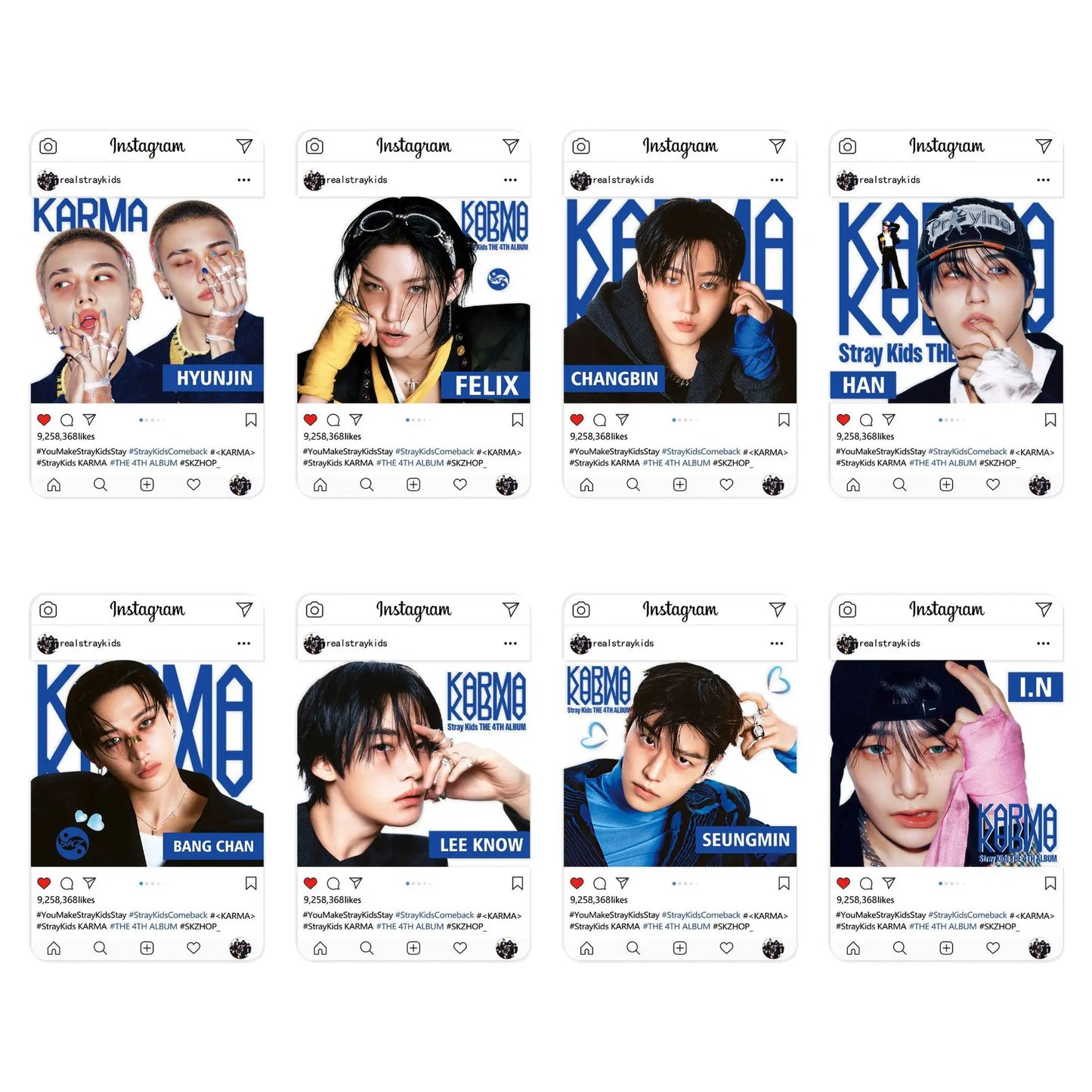 Stray Kids KARMA SKZOO Bookmark Set all 8 designs flat lay