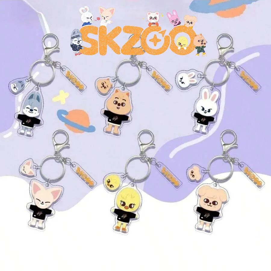 SKZOO Black Tee Acrylic Keychain Set - Stray Kids SKZ Keychain