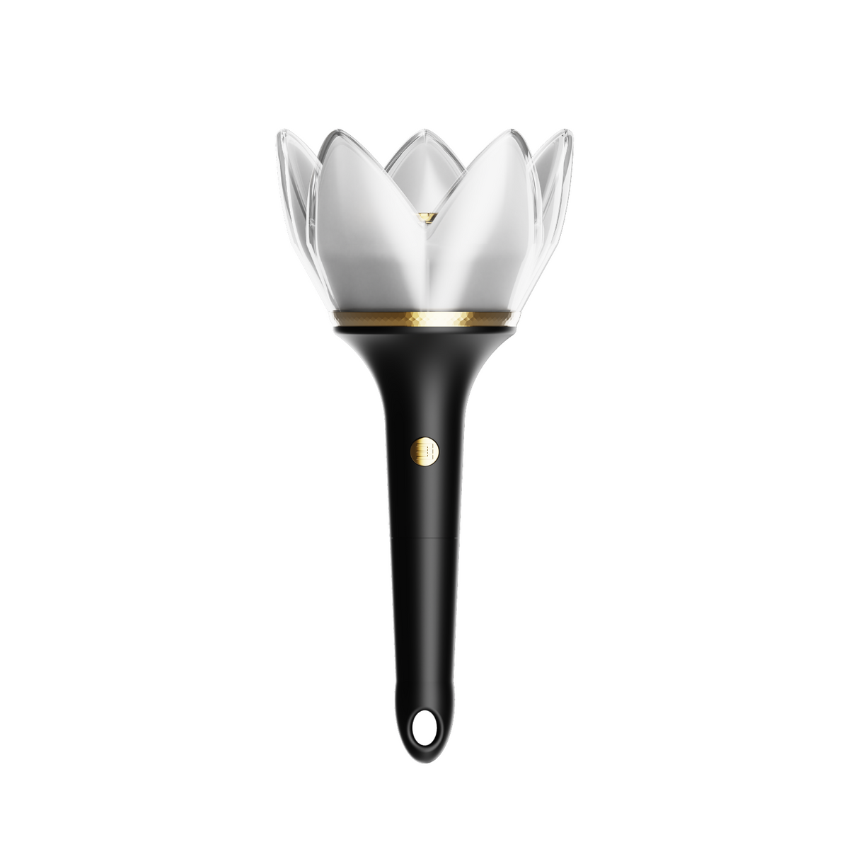 Official BIGBANG 20th Anniversary lightstick 2026, white crown head and black handle, front view