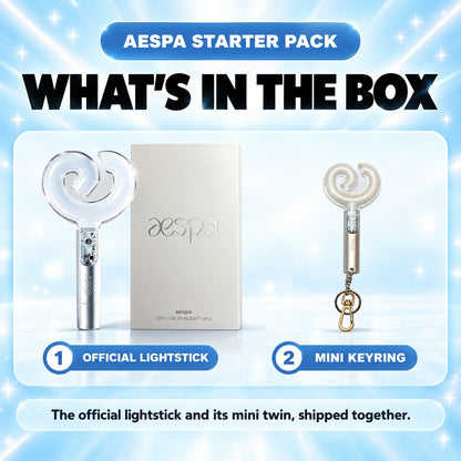 What's in the aespa Starter Pack: official Fanlight Ver.2 with box and mini keyring - aespa Lightstick Bundle