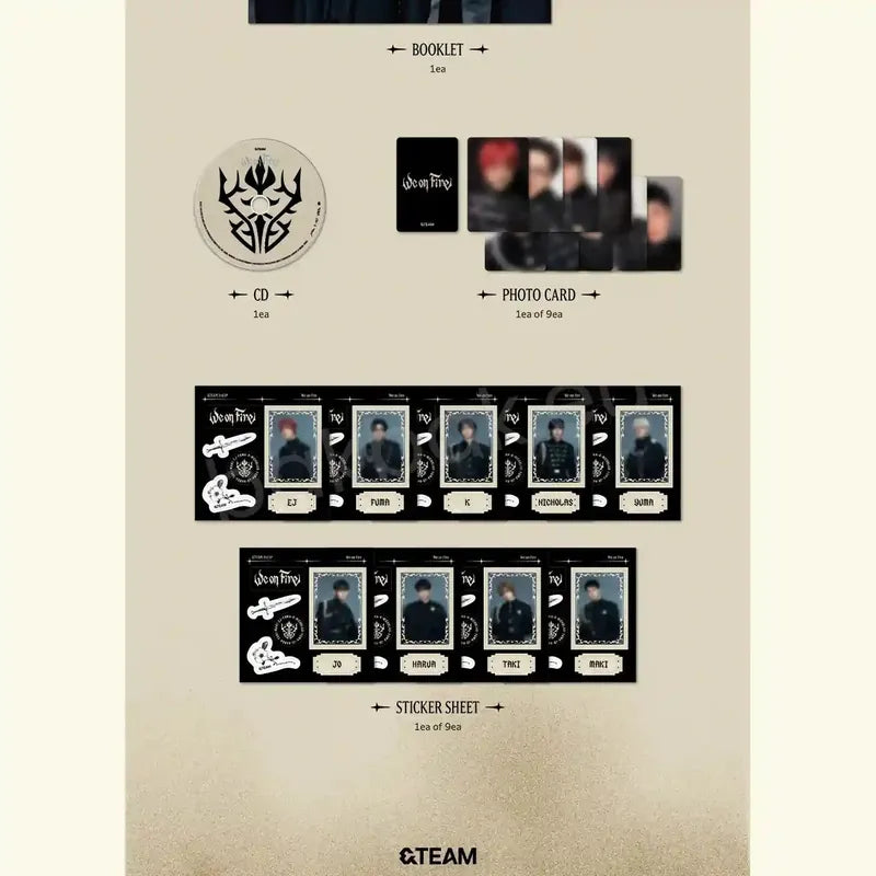 We on Fire 3rd EP Standard Edition CD, photocard and sticker sheet - &TEAM Album