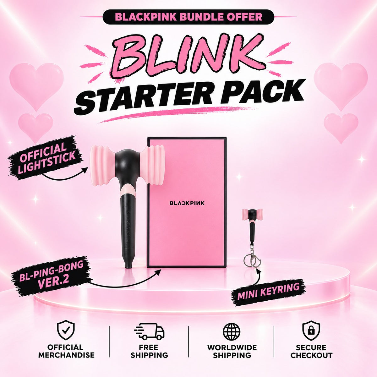 BLACKPINK Starter Pack: official Bl-Ping-Bong Ver.2 with its box and mini keyring - BLACKPINK Lightstick Bundle
