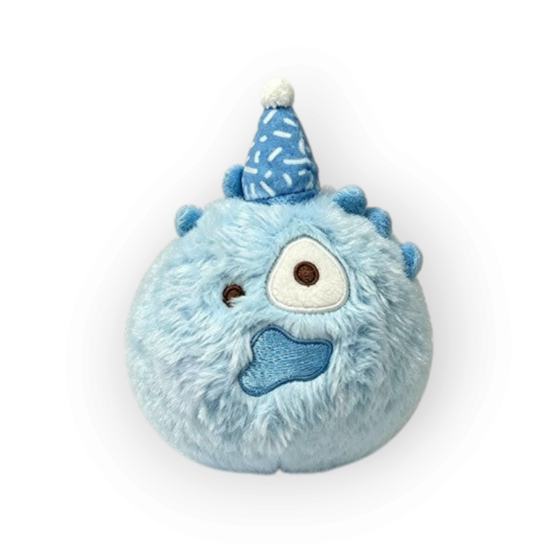CORTIS Ball birthday plush in blue with a sprinkle-pattern party hat
