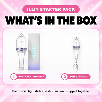 What's in the ILLIT Starter Pack: official lightstick with box and mini keychain - ILLIT Lightstick Bundle