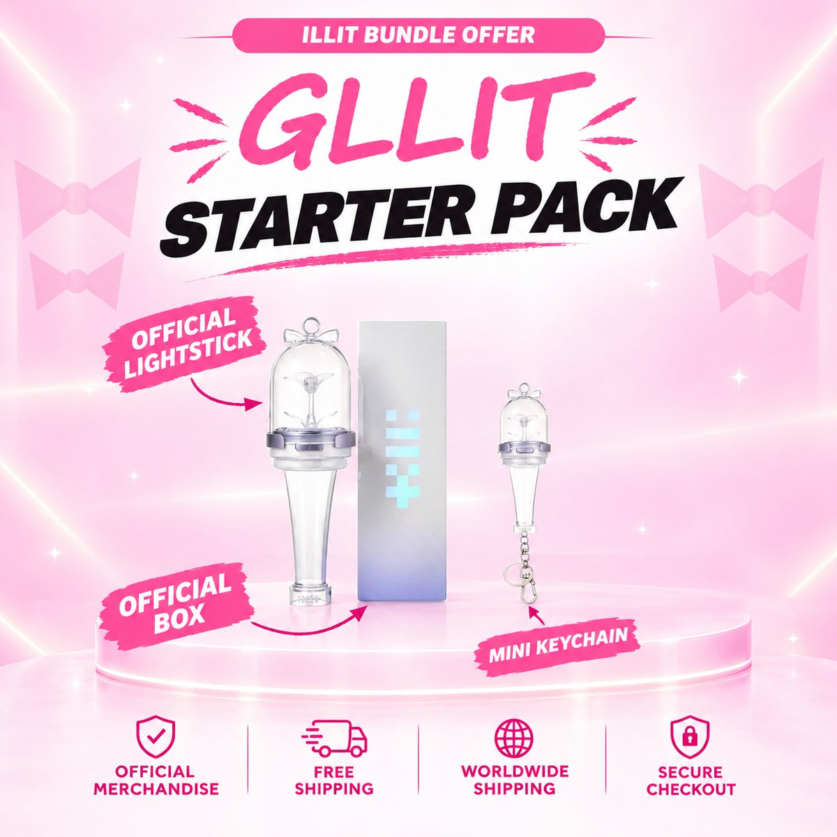 ILLIT Starter Pack: official lightstick with its box and mini keychain - ILLIT Lightstick Bundle