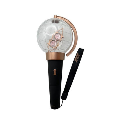 Lightstick Shop ATEEZ Lightstick Ver.1 featuring a black handle, rose gold globe, and hourglass interior detail.