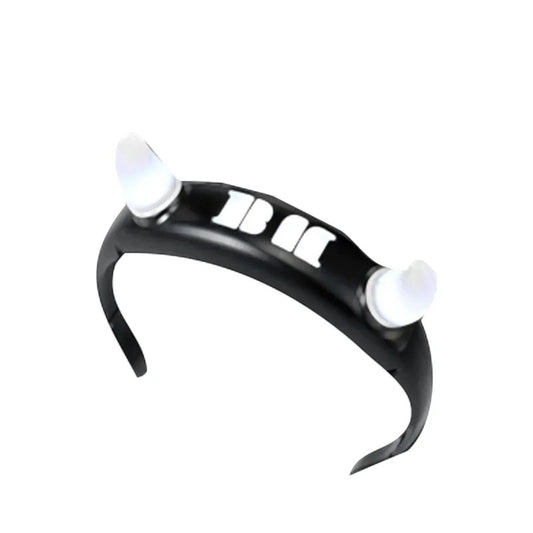 Lightstick Shop black headband with white BABYMONSTER logo and light-up white horns, concert accessory.