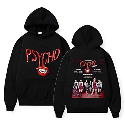 PSYCHO Graphic Pullover Hoodie Black Detail - BABYMONSTER Hoodie
