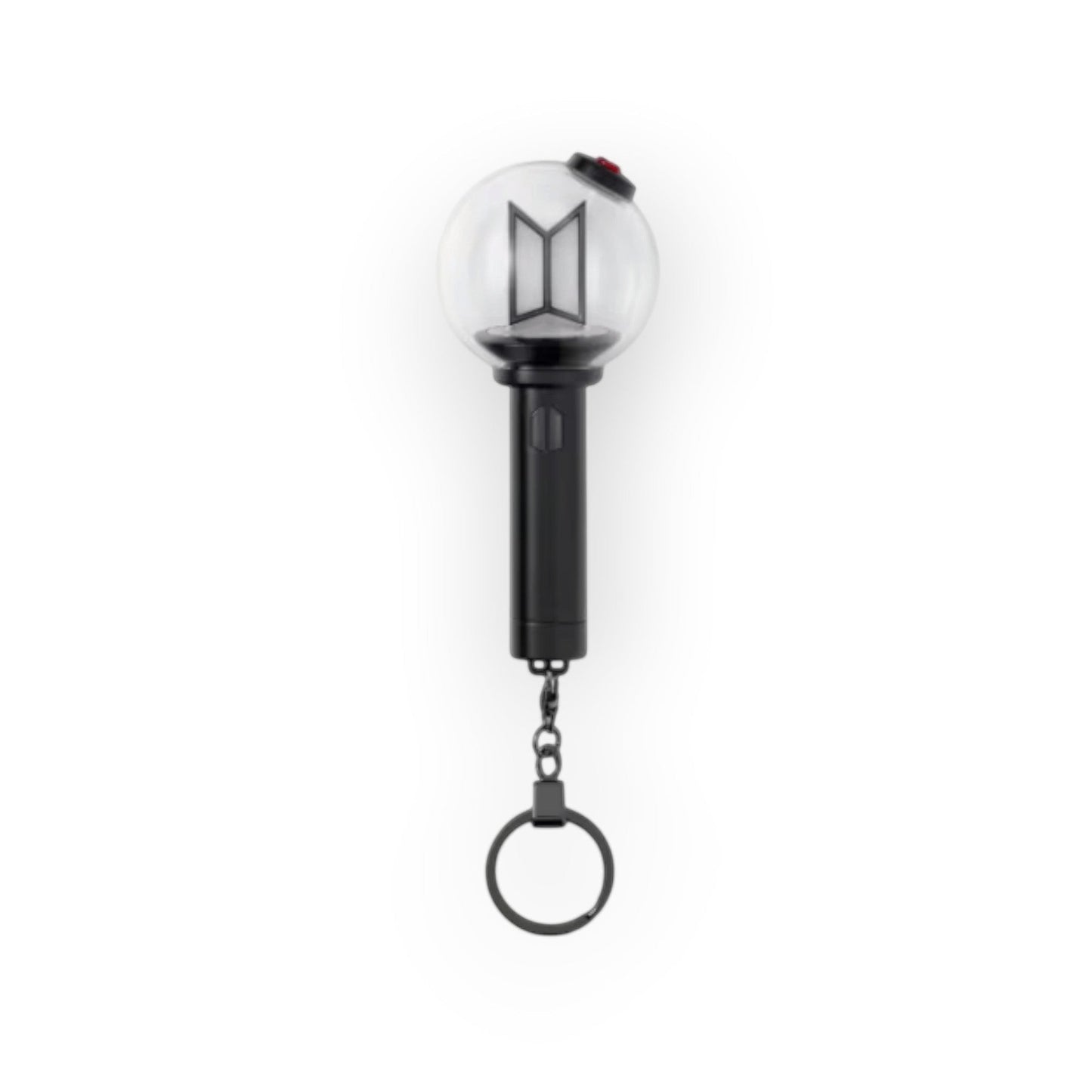 Lightstick Shop BTS Army Bomb Ver.4 mini lightstick keychain with a clear globe and black handle.