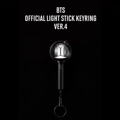 Lightstick Shop BTS Army Bomb Ver.4 mini lightstick keychain with a black handle and clear globe on a black background