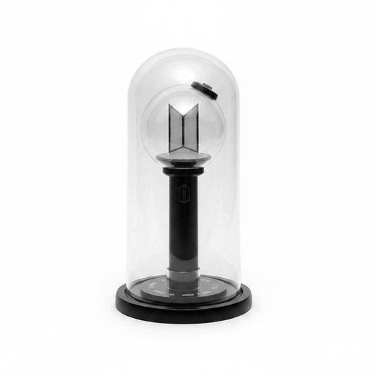 Lightstick Shop glass display dome with black base protecting a BTS Army Bomb lightstick on a white background