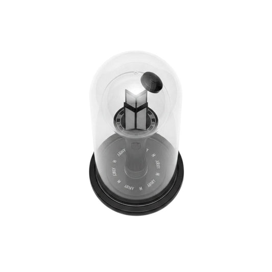 Lightstick Shop glass dome display case with black base protecting a BTS Army Bomb lightstick on a white background