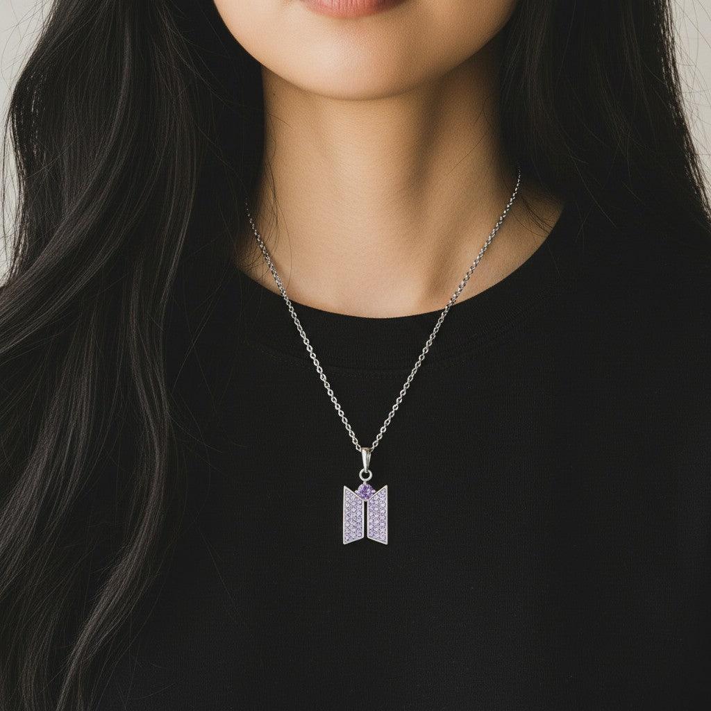 BTS x STONEHENgE Moment of Light Necklace purple crystal pendant detail