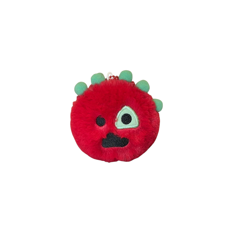 CORTIS Ball plush keychain in red with green spikes and a quirky embroidered face
