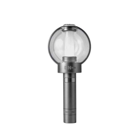 Lightstick Shop ENHYPEN official lightstick with a clear globe and dark grey handle. Features Bluetooth connectivity.