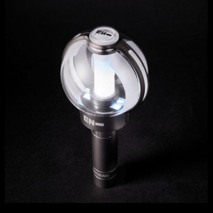 Lightstick Shop ENHYPEN official lightstick with a clear orb, white light, and silver accents. Features 'EN-' logo.