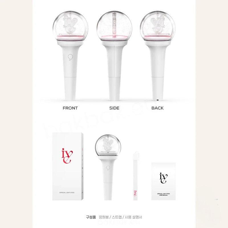 Lightstick Shop IVE official lightstick with white handle, clear globe, and Bluetooth control for K-pop concerts.