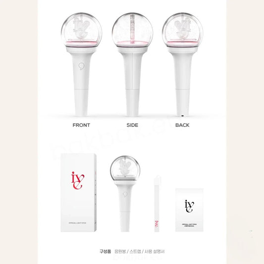 Lightstick Shop IVE official lightstick with white handle, clear globe, and Bluetooth control for K-pop concerts.